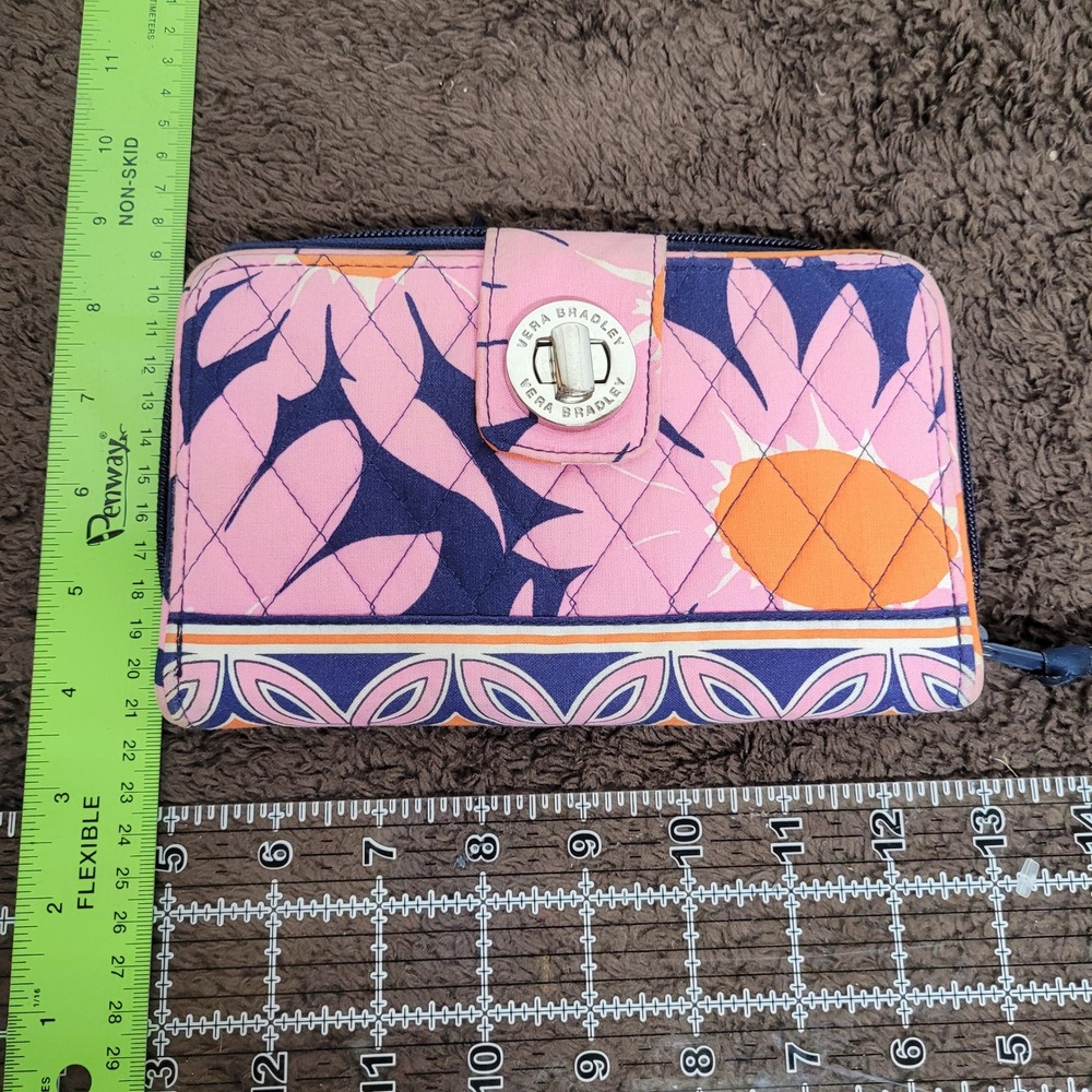 Vera Bradley Sun Valley Turnlock Wallet Pink‎ Blue Floral Quilted Cotton